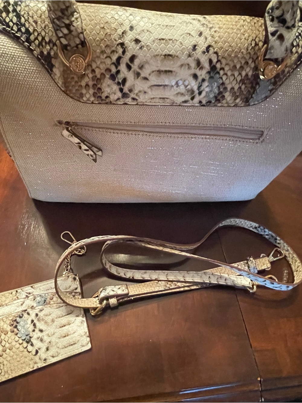 Faux Snakeskin and Cloth Metallic Anne Klein Purse - Picture 15 of 16
